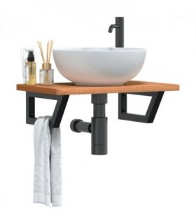 vidaXL Basin Shelf Wall Mounted Steel and Solid Wood Be — Colour: dark brown and black, Size: 60 x 40 x 2.5 cm, Model: trapezium