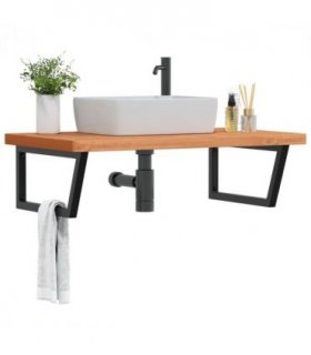 vidaXL Basin Shelf Wall Mounted Steel and Solid Wood Bee — Colour: dark brown and black, Size: 100 x 60 x 4 cm, Model: trapezium