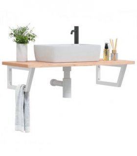 vidaXL Basin Shelf Wall Mounted Steel and Solid Wood Beech — Colour: brown and white, Size: 100 x 50 x 2.5 cm, Model: trapezium