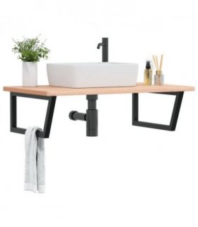 vidaXL Basin Shelf Wall Mounted Steel and Solid Wood Beech — Colour: brown and black, Size: 100 x 60 x 2.5 cm, Model: trapezium