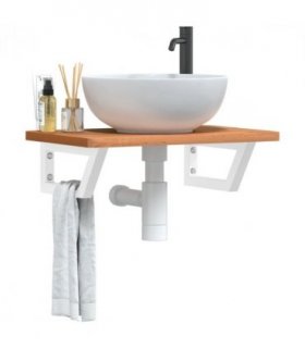 vidaXL Basin Shelf Wall Mounted Steel and Solid Wood Be — Colour: dark brown and white, Size: 60 x 40 x 2.5 cm, Model: trapezium