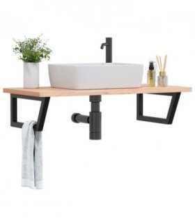 vidaXL Basin Shelf Wall Mounted Steel and Solid Wood Beech — Colour: brown and black, Size: 100 x 50 x 2.5 cm, Model: trapezium