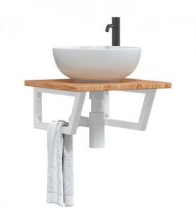 vidaXL Basin Shelf Wall Mounted Steel and Solid Wood O — Colour: light brown and white, Size: 50 x 50 x 2.5 cm, Model: trapezium