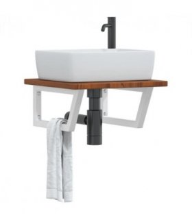 vidaXL Basin Shelf Wall Mounted Steel and Solid Wood Oa — Colour: dark brown and white, Size: 50 x 50 x 2.5 cm, Model: trapezium