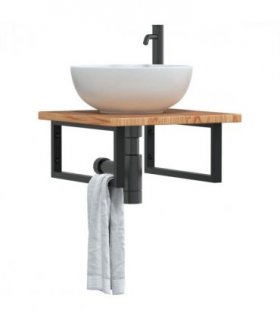 vidaXL Basin Shelf Wall Mounted Steel and Solid Wood — Colour: light brown and black, Size: 50 x 50 x 2.5 cm, Model: rectangular