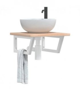 vidaXL Basin Shelf Wall Mounted Steel and Solid Wood Oak — Colour: brown and white, Size: 50 x 50 x 2.5 cm, Model: trapezium