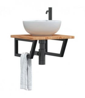 vidaXL Basin Shelf Wall Mounted Steel and Solid Wood O — Colour: light brown and black, Size: 50 x 50 x 2.5 cm, Model: trapezium
