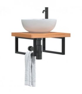 vidaXL Basin Shelf Wall Mounted Steel and Solid Wood Be — Colour: dark brown and black, Size: 50 x 50 x 4 cm, Model: rectangular