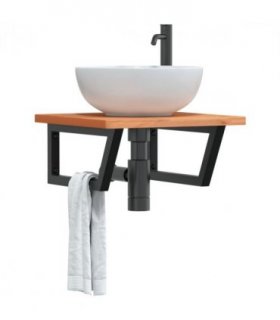 vidaXL Basin Shelf Wall Mounted Steel and Solid Wood Be — Colour: dark brown and black, Size: 50 x 50 x 2.5 cm, Model: trapezium