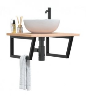vidaXL Basin Shelf Wall Mounted Steel and Solid Wood Beech — Colour: brown and black, Size: 60 x 60 x 2.5 cm, Model: trapezium