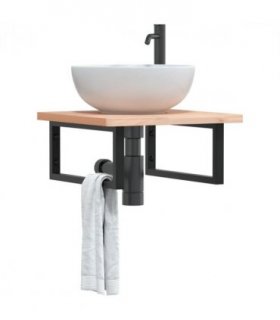 vidaXL Basin Shelf Wall Mounted Steel and Solid Wood Beech — Colour: brown and black, Size: 50 x 50 x 2.5 cm, Model: rectangular