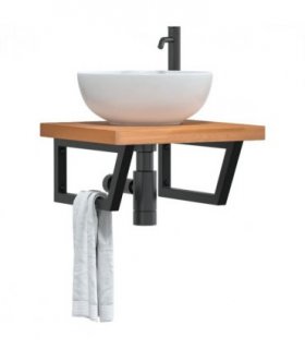 vidaXL Basin Shelf Wall Mounted Steel and Solid Wood Beec — Colour: dark brown and black, Size: 50 x 50 x 4 cm, Model: trapezium