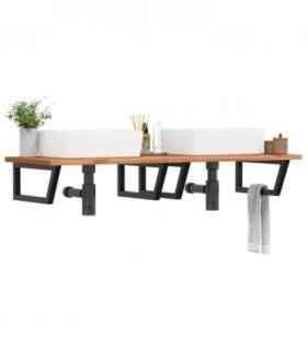vidaXL Basin Shelf Wall Mounted Steel and Solid Wood Beech — Size: 150 x 55 x 2.5 cm, Model: trapezium