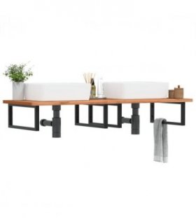 vidaXL Basin Shelf Wall Mounted Steel and Solid Wood Beech — Size: 150 x 55 x 2.5 cm, Model: rectangular