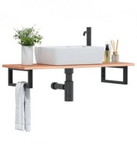 vidaXL Basin Shelf Wall Mounted Steel and Solid Wood — Colour: light brown and black, Size: 100 x 40 x 2 cm, Model: rectangular