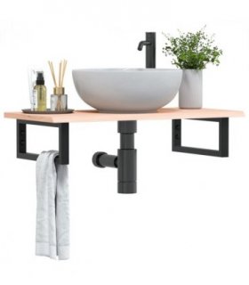 vidaXL Basin Shelf Wall Mounted Steel and Solid Wood Oak — Colour: brown and black, Size: 80 x 40 x 2 cm, Model: rectangular