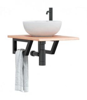 vidaXL Basin Shelf Wall Mounted Steel and Solid Wood Oak — Colour: light brown and black, Size: 40 x 60 x 2 cm, Model: trapezium