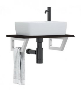 vidaXL Basin Shelf Wall Mounted Steel and Solid Wood Oak — Colour: dark brown and white, Size: 60 x 40 x 2 cm, Model: trapezium