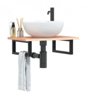 vidaXL Basin Shelf Wall Mounted Steel and Solid Wood O — Colour: light brown and black, Size: 60 x 40 x 2 cm, Model: rectangular