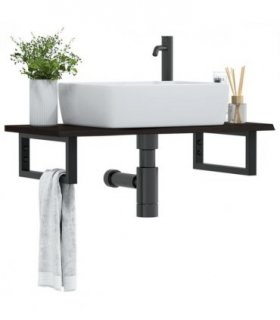 vidaXL Basin Shelf Wall Mounted Steel and Solid Wood Oa — Colour: dark brown and black, Size: 80 x 40 x 2 cm, Model: rectangular