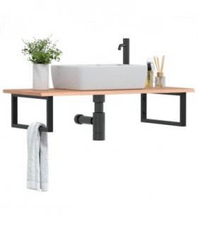 vidaXL Basin Shelf Wall Mounted Steel and Solid Wood — Colour: light brown and black, Size: 100 x 50 x 2 cm, Model: rectangular