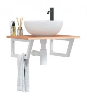 vidaXL Basin Shelf Wall Mounted Steel and Solid Wood Oak — Colour: light brown and white, Size: 60 x 50 x 2 cm, Model: trapezium