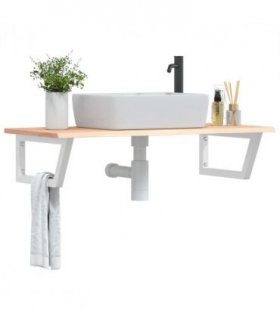 vidaXL Basin Shelf Wall Mounted Steel and Solid Wood Oak — Colour: brown and white, Size: 100 x 50 x 2 cm, Model: trapezium