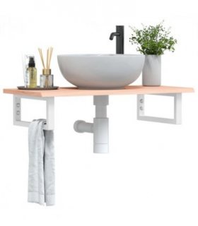 vidaXL Basin Shelf Wall Mounted Steel and Solid Wood Oak — Colour: brown and white, Size: 80 x 40 x 2 cm, Model: rectangular