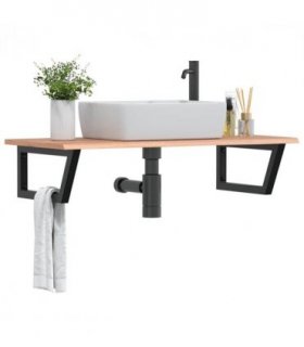 vidaXL Basin Shelf Wall Mounted Steel and Solid Wood Oa — Colour: light brown and black, Size: 100 x 50 x 2 cm, Model: trapezium