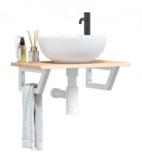 vidaXL Basin Shelf Wall Mounted Steel and Solid Wood Oak — Colour: brown and white, Size: 60 x 40 x 2 cm, Model: trapezium