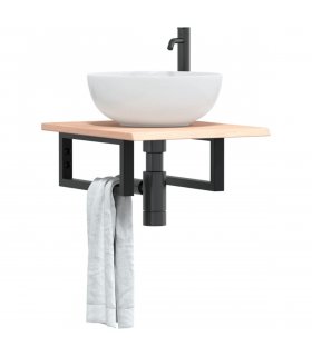 vidaXL Basin Shelf Wall Mounted Steel and Solid Wood Oak — Colour: brown and black, Size: 40 x 50 x 2 cm, Model: rectangular