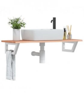 vidaXL Basin Shelf Wall Mounted Steel and Solid Wood Oa — Colour: light brown and white, Size: 100 x 40 x 2 cm, Model: trapezium