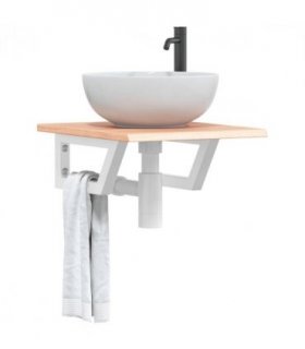 vidaXL Basin Shelf Wall Mounted Steel and Solid Wood Oak — Colour: light brown and white, Size: 40 x 50 x 2 cm, Model: trapezium