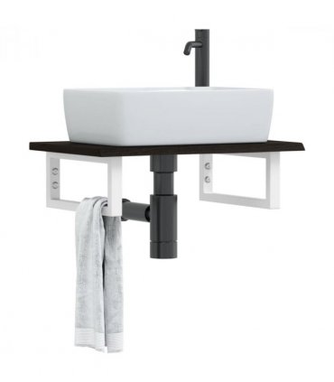 vidaXL Basin Shelf Wall Mounted Steel and Solid Wood Oa — Colour: dark brown and white, Size: 60 x 40 x 2 cm, Model: rectangular