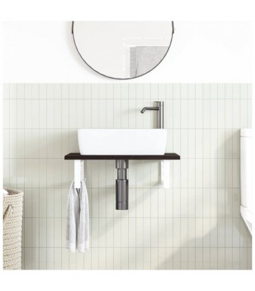 vidaXL Basin Shelf Wall Mounted Steel and Solid Wood Oa — Colour: dark brown and white, Size: 60 x 40 x 2 cm, Model: rectangular