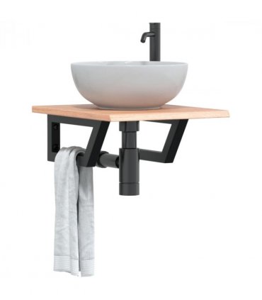 vidaXL Basin Shelf Wall Mounted Steel and Solid Wood Oak — Colour: light brown and black, Size: 40 x 50 x 2 cm, Model: trapezium