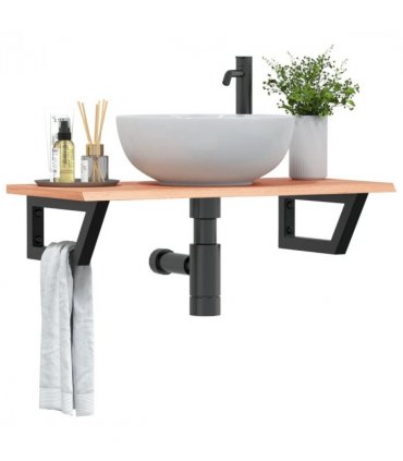 vidaXL Basin Shelf Wall Mounted Steel and Solid Wood Oak — Colour: light brown and black, Size: 80 x 40 x 2 cm, Model: trapezium
