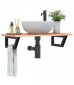 vidaXL Basin Shelf Wall Mounted Steel and Solid Wood Oak — Colour: light brown and black, Size: 80 x 40 x 2 cm, Model: trapezium