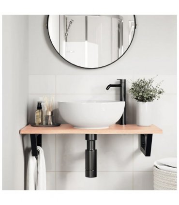 vidaXL Basin Shelf Wall Mounted Steel and Solid Wood Oak — Colour: light brown and black, Size: 80 x 40 x 2 cm, Model: trapezium