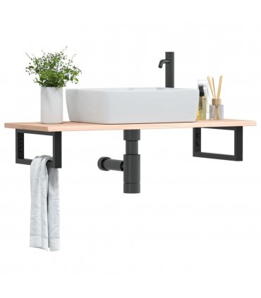 vidaXL Basin Shelf Wall Mounted Steel and Solid Wood Oak — Colour: brown and black, Size: 100 x 40 x 2 cm, Model: rectangular