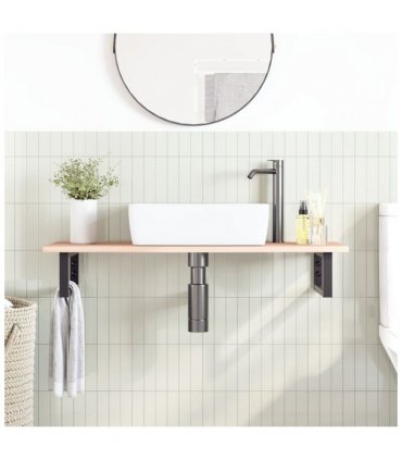 vidaXL Basin Shelf Wall Mounted Steel and Solid Wood Oak — Colour: brown and black, Size: 100 x 40 x 2 cm, Model: rectangular