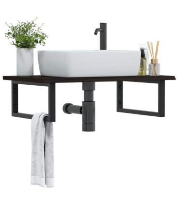 vidaXL Basin Shelf Wall Mounted Steel and Solid Wood Oa — Colour: dark brown and black, Size: 80 x 50 x 2 cm, Model: rectangular