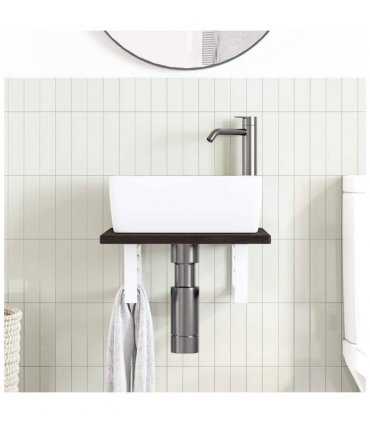 vidaXL Basin Shelf Wall Mounted Steel and Solid Wood Oa — Colour: dark brown and white, Size: 40 x 50 x 2 cm, Model: rectangular