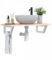 vidaXL Basin Shelf Wall Mounted Steel and Solid Wood Oak — Colour: brown and white, Size: 80 x 40 x 2 cm, Model: trapezium