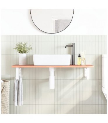 vidaXL Basin Shelf Wall Mounted Steel and Solid Wood — Colour: light brown and white, Size: 100 x 40 x 2 cm, Model: rectangular