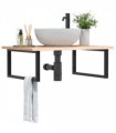 vidaXL Basin Shelf Wall Mounted Steel and Solid Wood Oak — Colour: brown and black, Size: 80 x 60 x 2 cm, Model: rectangular