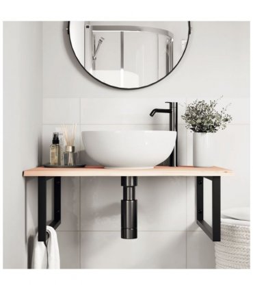 vidaXL Basin Shelf Wall Mounted Steel and Solid Wood Oak — Colour: brown and black, Size: 80 x 60 x 2 cm, Model: rectangular