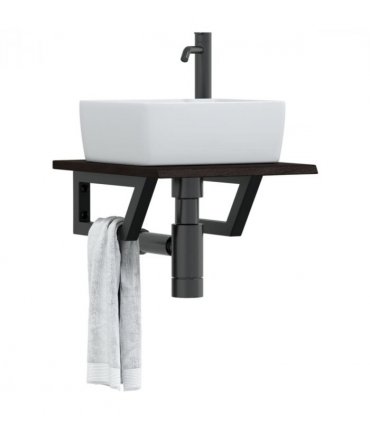 vidaXL Basin Shelf Wall Mounted Steel and Solid Wood Oak — Colour: dark brown and black, Size: 40 x 50 x 2 cm, Model: trapezium
