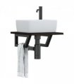 vidaXL Basin Shelf Wall Mounted Steel and Solid Wood Oak — Colour: dark brown and black, Size: 40 x 50 x 2 cm, Model: trapezium