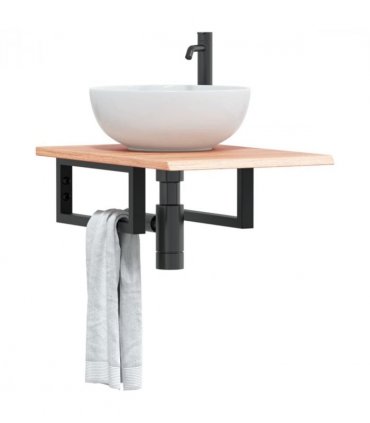 vidaXL Basin Shelf Wall Mounted Steel and Solid Wood O — Colour: light brown and black, Size: 40 x 60 x 2 cm, Model: rectangular